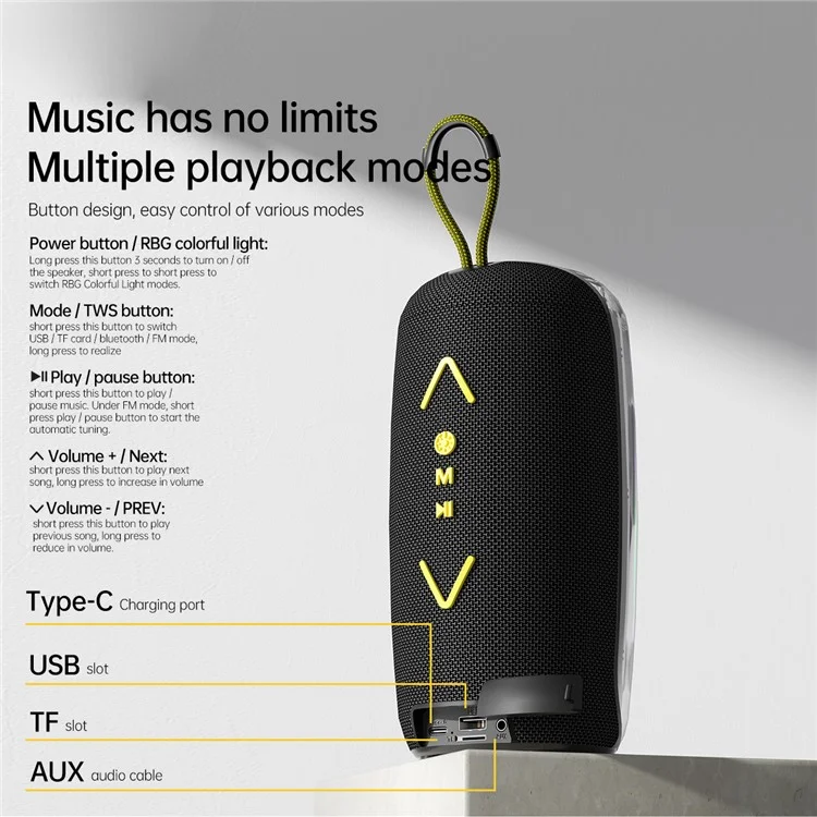 Altavoz Bluetooth impermeable AWEI KA32 TWS con emparejamiento, reproductor de música con subwoofer y luces de colores