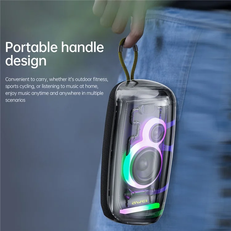 Altavoz Bluetooth impermeable AWEI KA32 TWS con emparejamiento, reproductor de música con subwoofer y luces de colores