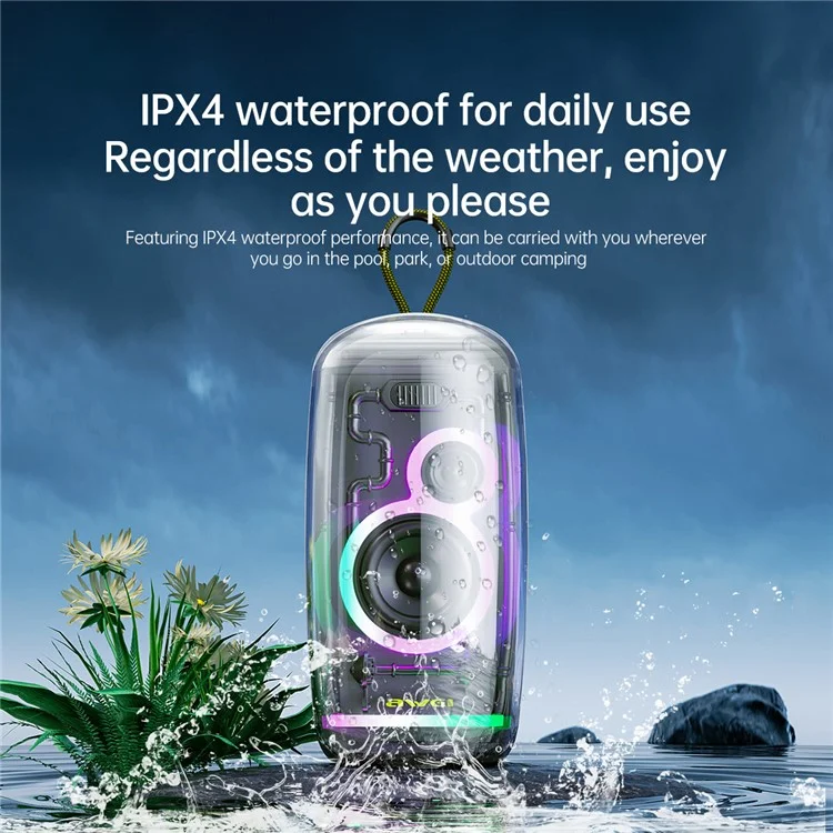 Altavoz Bluetooth impermeable AWEI KA32 TWS con emparejamiento, reproductor de música con subwoofer y luces de colores