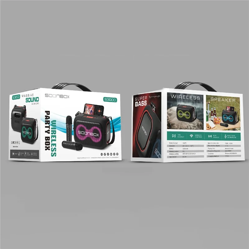 SOONBOX S3000 40W Portable Colorful Light Bluetooth-compatible Speaker Stereo Music Subwoofer - Blue