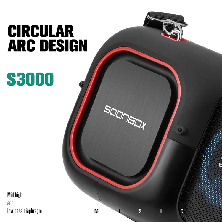 SOONBOX S3000 40W Portable Colorful Light Bluetooth-compatible Speaker Stereo Music Subwoofer - Red