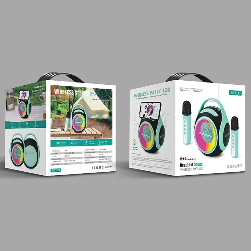 SOONBOX S5100 Portable Karaoke Bluetooth-compatible Speaker Stereo Music Subwoofer with Dual Microphone - Pink