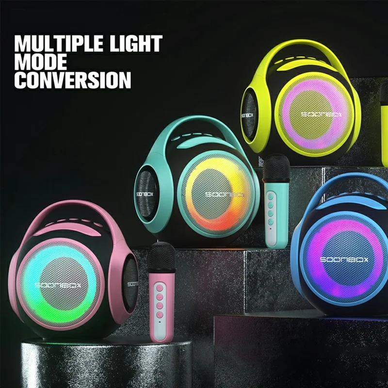 SOONBOX S5100 Portable Karaoke Bluetooth-compatible Speaker Stereo Music Subwoofer with Dual Microphone - Pink