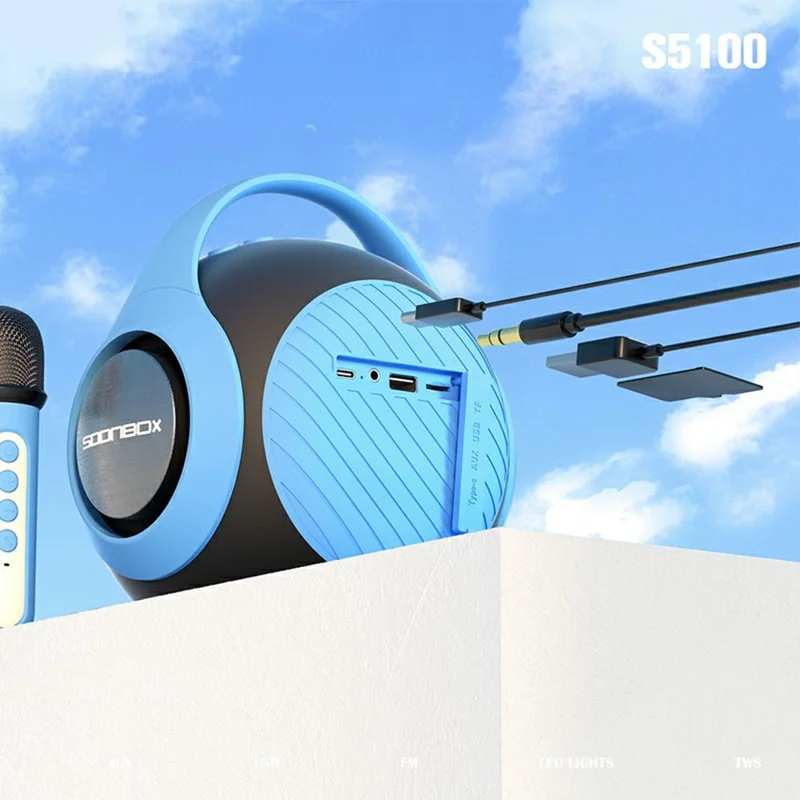 SOONBOX S5100 Portable Karaoke Bluetooth-compatible Speaker Stereo Music Subwoofer with Dual Microphone - Pink