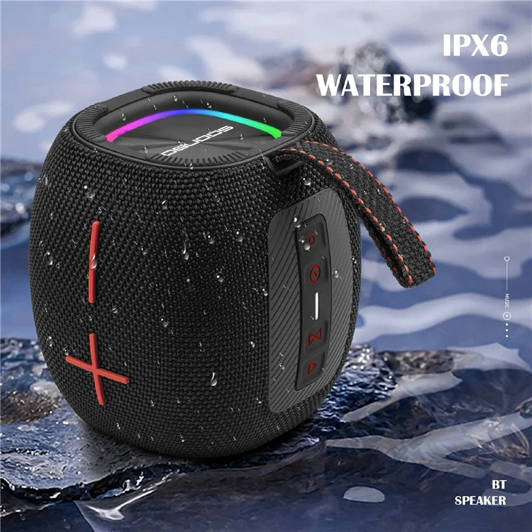 Sotonbox S6900 Portable RGB Light Bluetooth Speakoth Speaker IPX6 Subwoofer de Música Pesada Impermeable - Negro