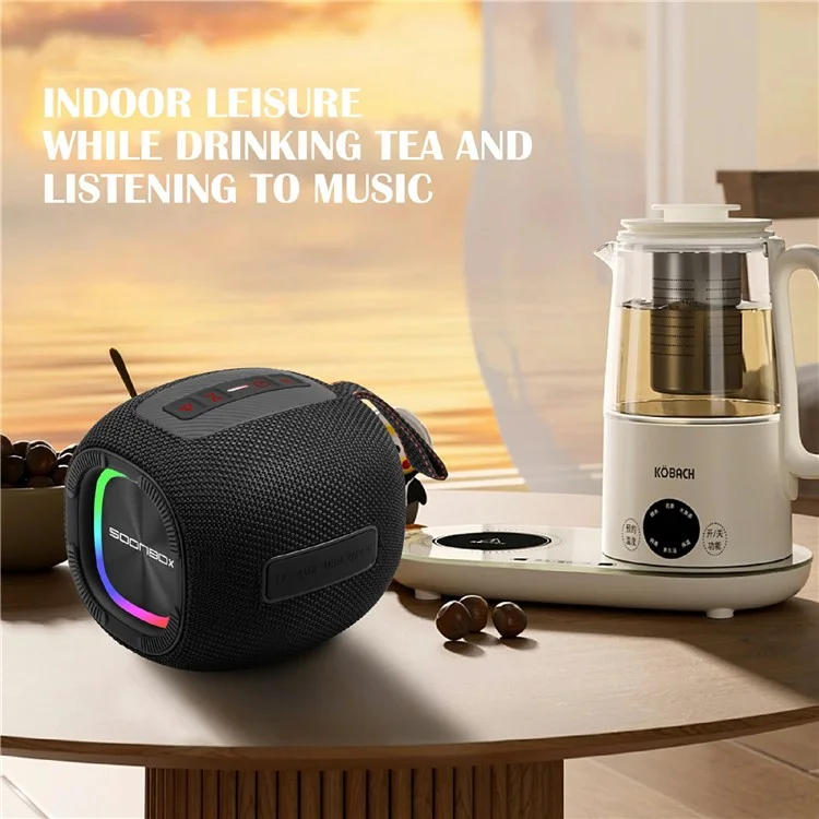 Sotonbox S6900 Portable RGB Light Bluetooth Speakoth Speaker IPX6 Subwoofer de Música Pesada Impermeable - Negro