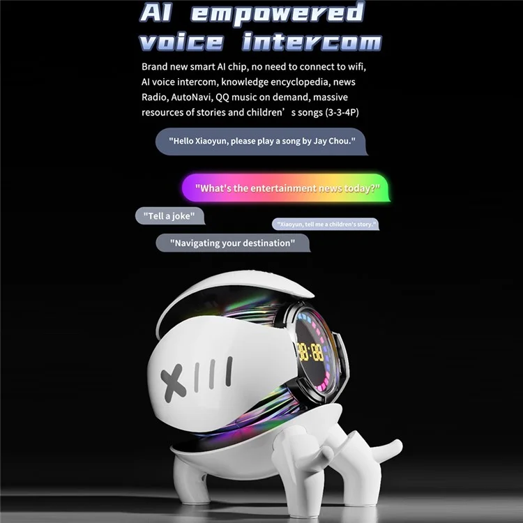 M10 Robot Shape AI Bluetooth-compatible Speaker with Alarm Clock RGB Lights Deep Bass Speaker FM Radio - Black