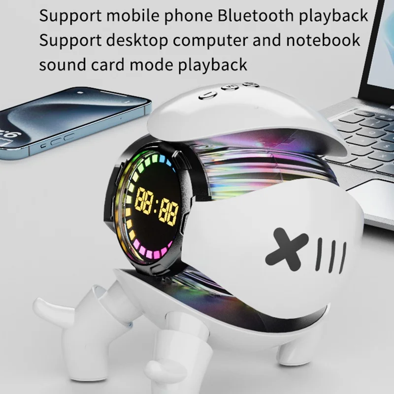 M10 Robot Shape AI Bluetooth-compatible Speaker with Alarm Clock RGB Lights Deep Bass Speaker FM Radio - Yellow