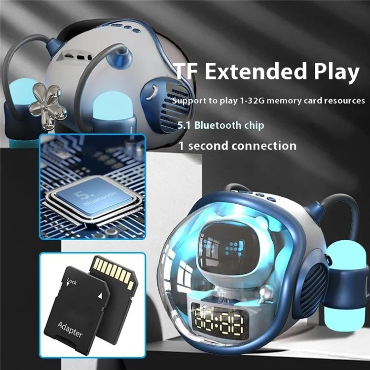 M60 Spaceship Shape AI Bluetooth Stilder Con Despertador Dual RGB Luces Soporte de Altavoz Inalámbrico TF FM - Azul / Blanco