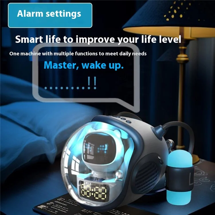 M60 Spaceship Shape AI Bluetooth Stilder Con Despertador Dual RGB Luces Soporte de Altavoz Inalámbrico TF FM - Azul / Blanco