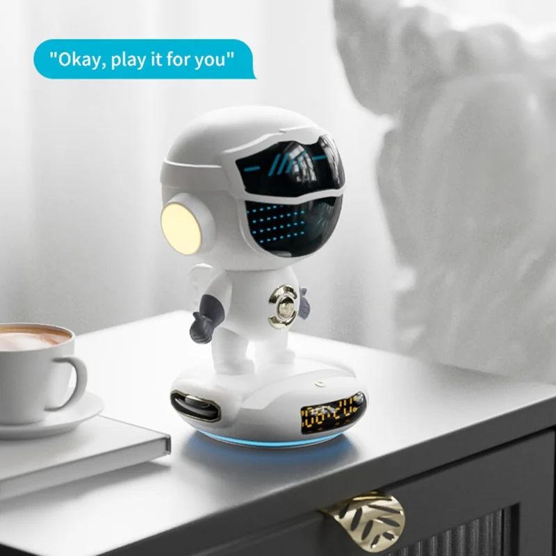 M80 Spaceship Shape AI Bluetooth-compatible Speaker WiFi Wireless Speaker with Alarm Clock Night Lights Phone Holder - Yellow