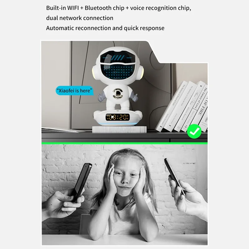 M80 Spaceship Shape AI Bluetooth-compatible Speaker WiFi Wireless Speaker with Alarm Clock Night Lights Phone Holder - Yellow