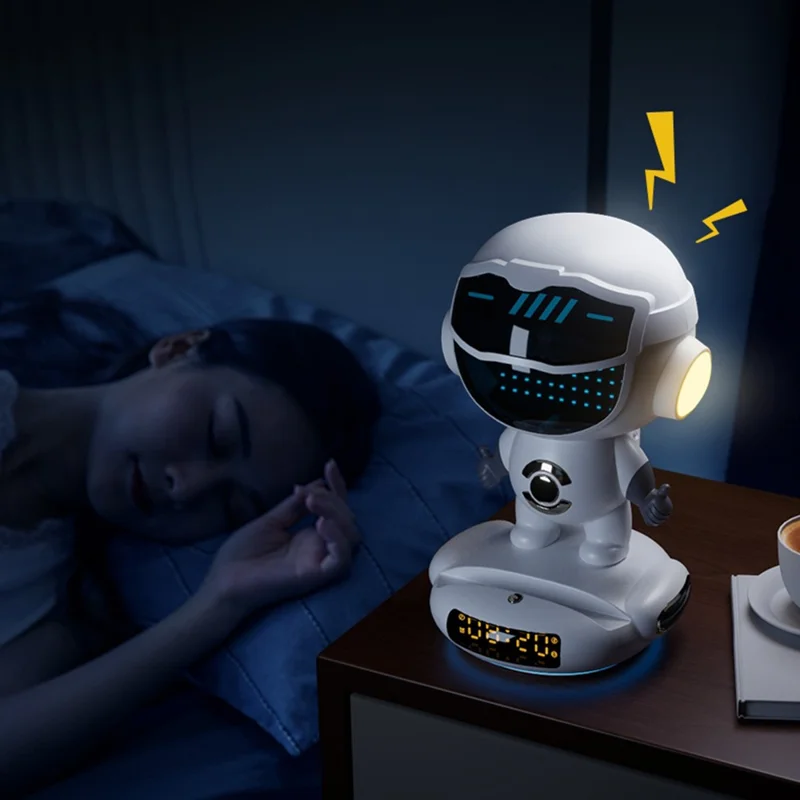 M80 Spaceship Shape AI Bluetooth-compatible Speaker WiFi Wireless Speaker with Alarm Clock Night Lights Phone Holder - Yellow