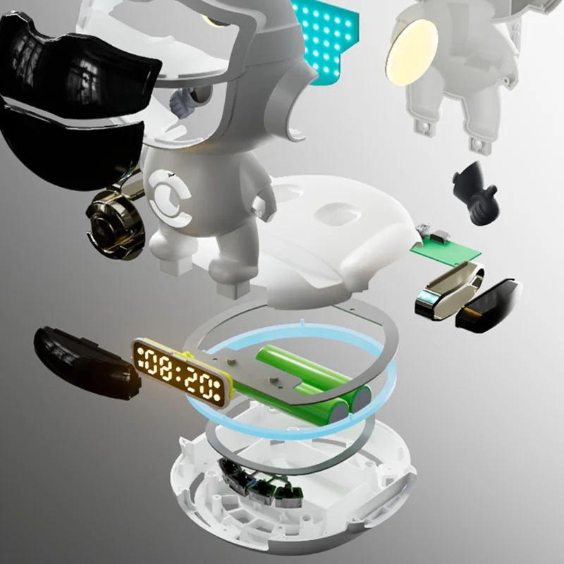 M80 Spaceship Shape AI Bluetooth-compatible Speaker WiFi Wireless Speaker with Alarm Clock Night Lights Phone Holder - Yellow