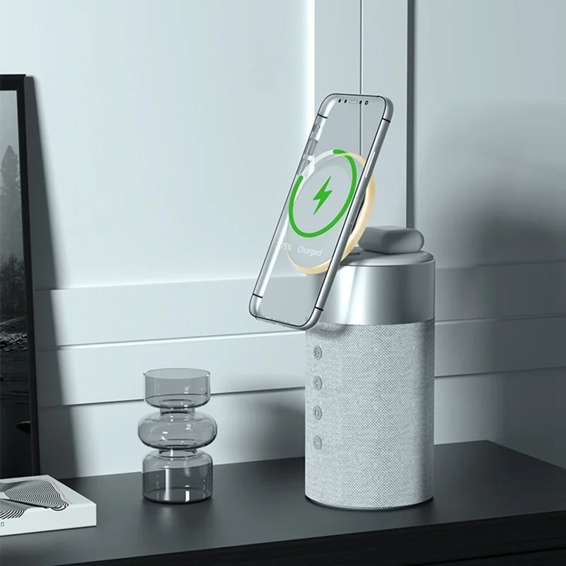 S02 Bluetooth-compatible Speaker Magnetic Wireless Charger 2 in 1 Wireless Charging Station with Night Light - Blue