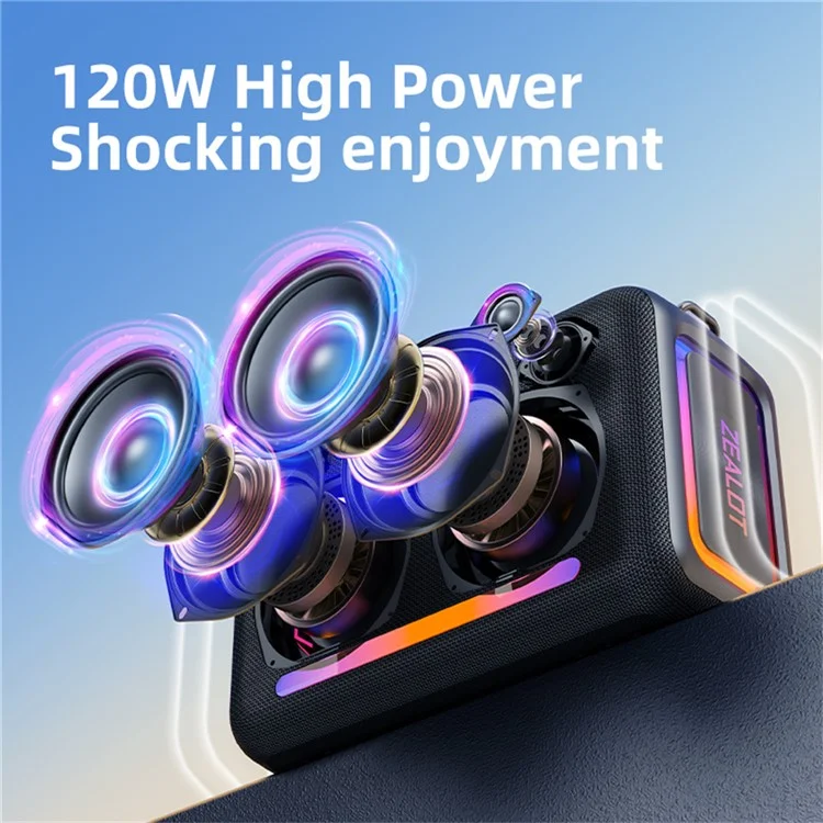 ZEALOT S95 120W High Power TWS Bluetooth-compatible Speaker HiFi Stereo Sound Portable Subwoofer - Black