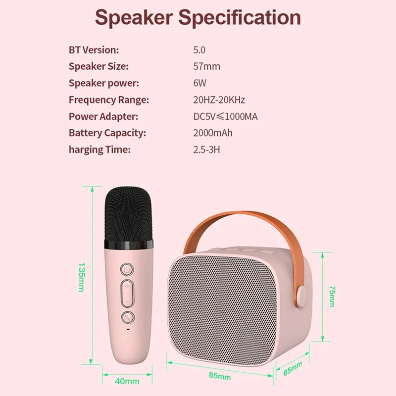P2 Home Kids Karaoke Bluetooth-compatible Speaker Portable Loudspeaker with 2 Microphones - Ivory White