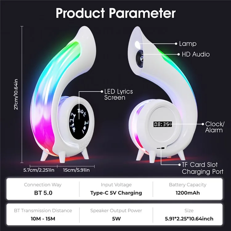G69pro Multifunction Conch Bluetooth-compatible Speaker Lyrics Display Alarm Clock Colorful Light