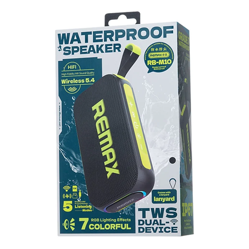 REMAX RB-M10 20W Portable Wireless Bluetooth-compatible Speaker IP67 Waterproof with LED Light 4000mAh Battery - Black
