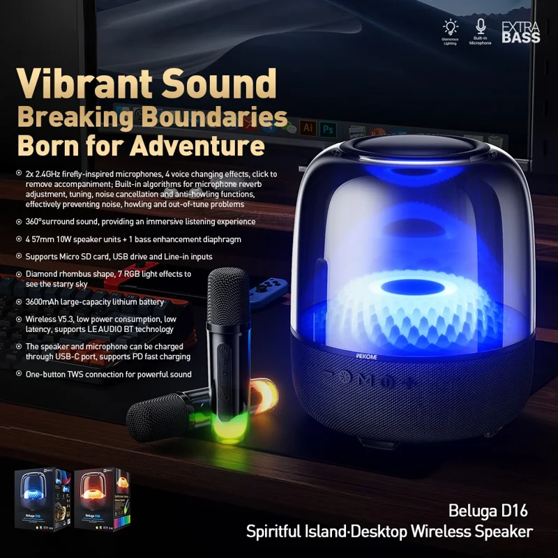 WEKOME Beluga D16 Desktop Bluetooth-compatible Speaker 40W Wireless Speaker with Dual Microphones