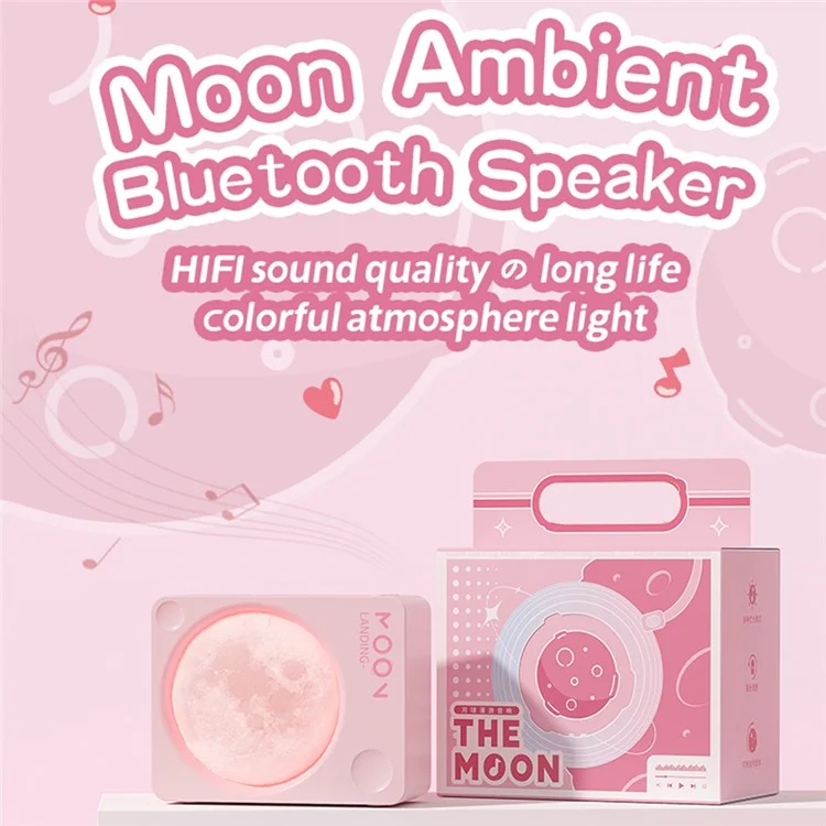 Enceinte Bluetooth sans fil D8 avec design d'éclairage lunaire - Rose