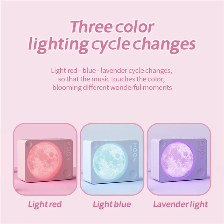 Enceinte Bluetooth sans fil D8 avec design d'éclairage lunaire - Rose