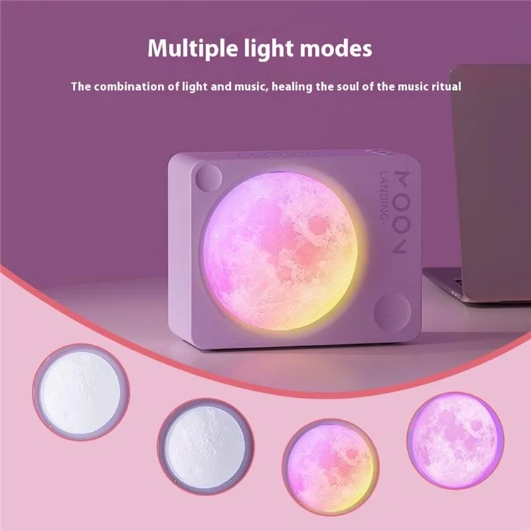 Enceinte Bluetooth sans fil D8 avec design d'éclairage lunaire - Rose