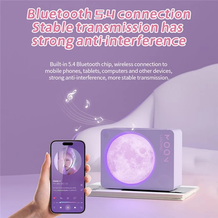 Enceinte Bluetooth sans fil D8 avec design d'éclairage lunaire - Rose