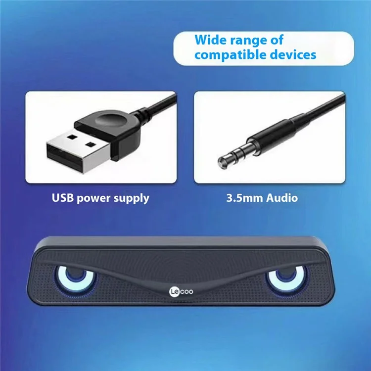Haut-parleur de bureau LENOVO LECOO DS153 avec éclairage RGB, connexion USB et jack 3,5 mm pour la maison et le bureau
