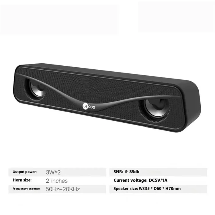 Haut-parleur de bureau LENOVO LECOO DS153 avec éclairage RGB, connexion USB et jack 3,5 mm pour la maison et le bureau