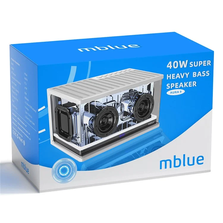 MBLUE AURA 9 40W High Power Transparent Mechanical Bluetooth-compatible Speaker with RGB Light - White