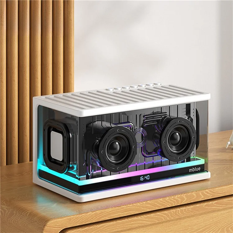 MBLUE AURA 9 40W High Power Transparent Mechanical Bluetooth-compatible Speaker with RGB Light - White