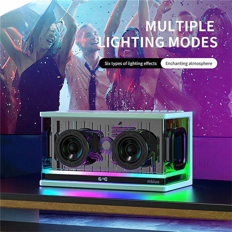 MBLUE AURA 9 40W High Power Transparent Mechanical Bluetooth-compatible Speaker with RGB Light - White