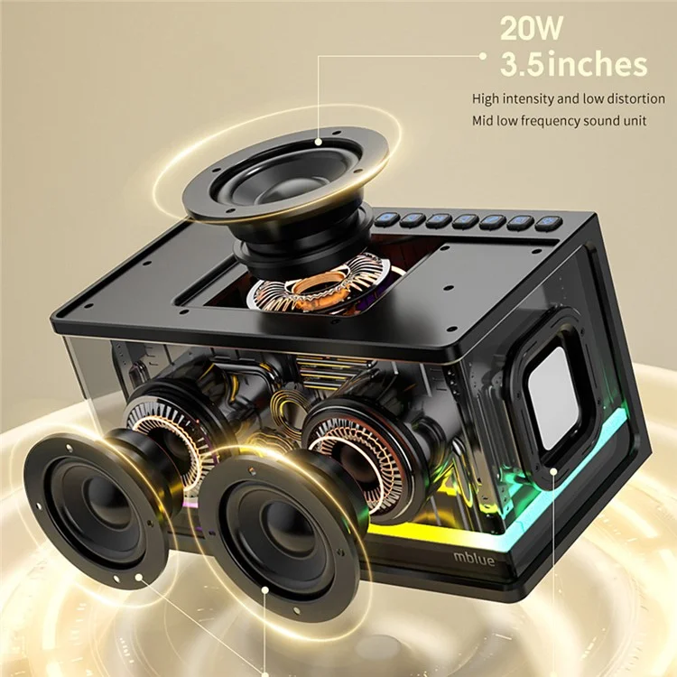 MBLUE AURA 9 40W High Power Transparent Mechanical Bluetooth-compatible Speaker with RGB Light - White