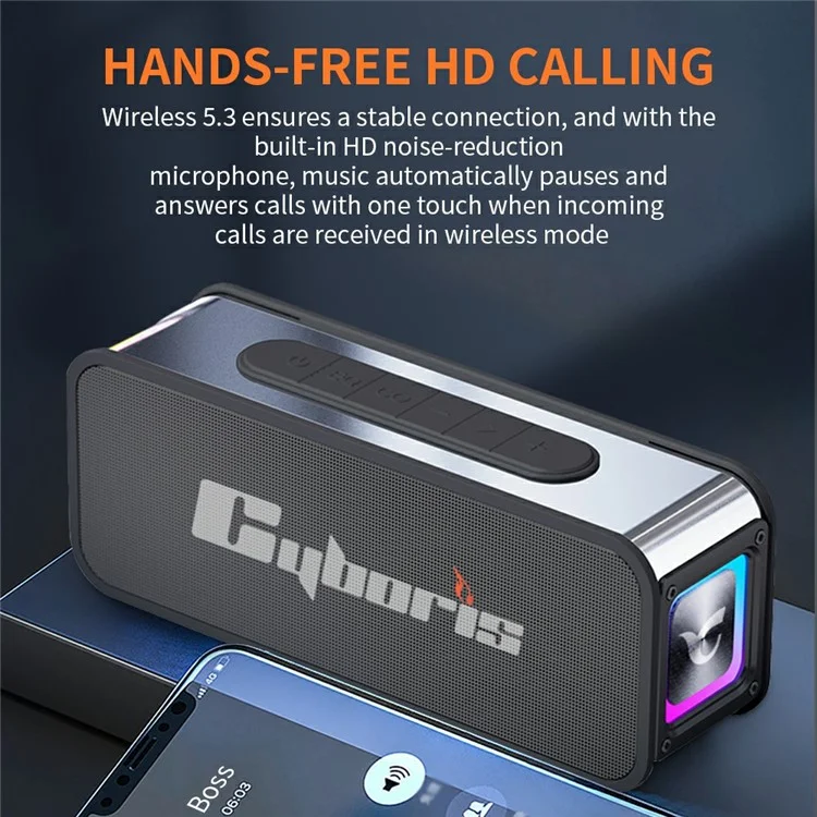 CYBORIS S15 Portable Bluetooth-compatible Speaker Stereo HiFi Subwoofer IPX6 Waterproof Up to 24H Playtime - Silver