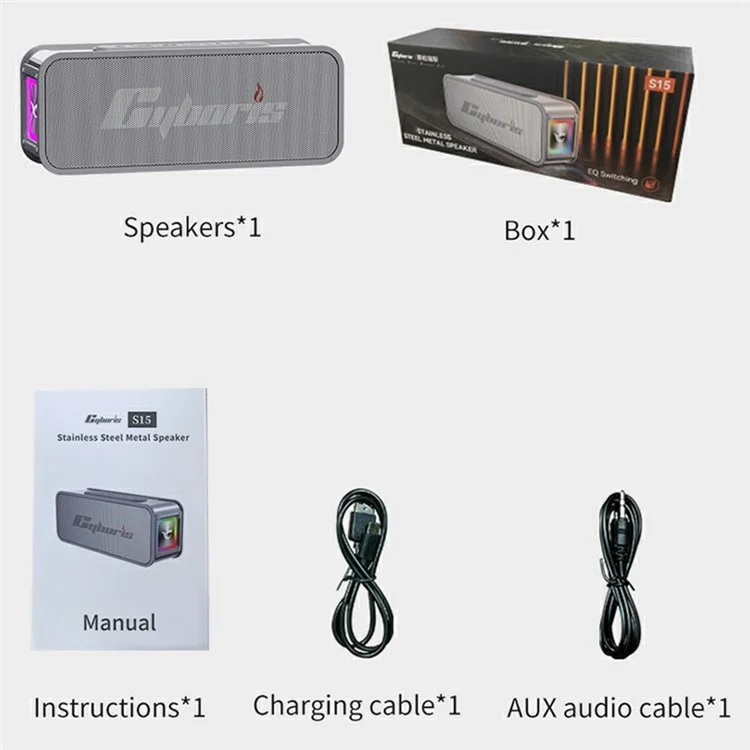 CYBORIS S15 Portable Bluetooth-compatible Speaker Stereo HiFi Subwoofer IPX6 Waterproof Up to 24H Playtime - Silver
