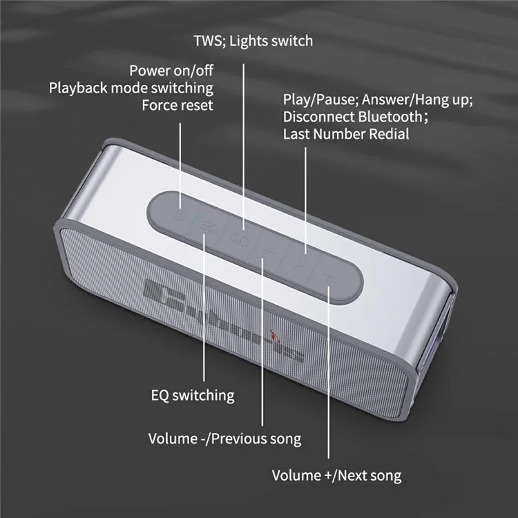 CYBORIS S15 Portable Bluetooth-compatible Speaker Stereo HiFi Subwoofer IPX6 Waterproof Up to 24H Playtime - Silver