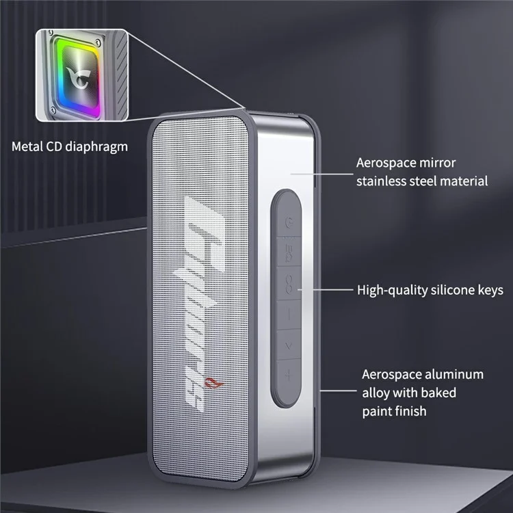 CYBORIS S15 Portable Bluetooth-compatible Speaker Stereo HiFi Subwoofer IPX6 Waterproof Up to 24H Playtime - Silver