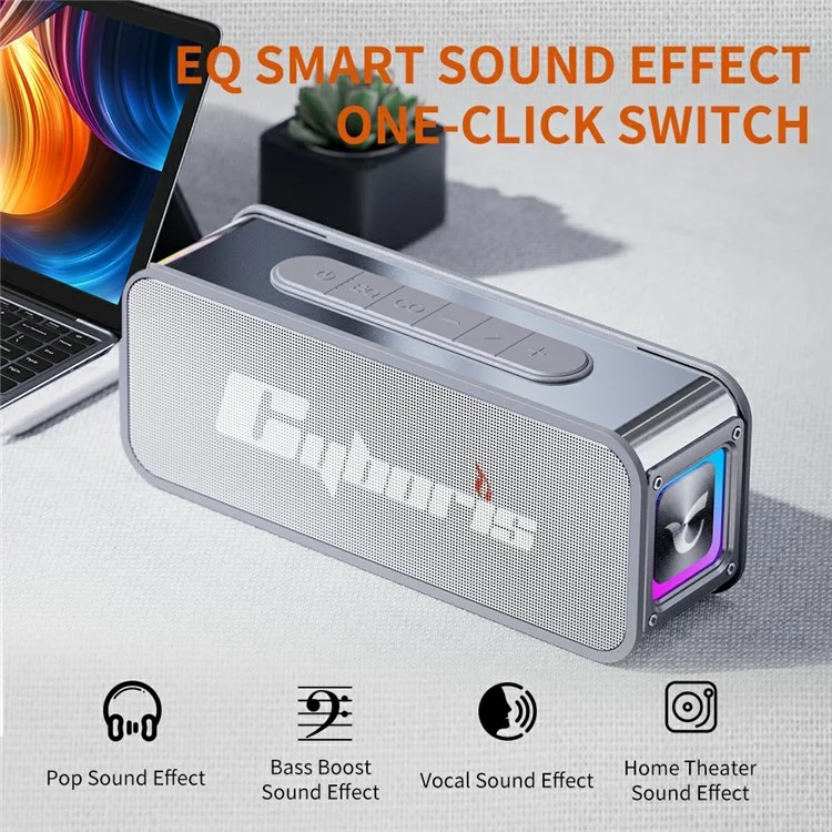 CYBORIS S15 Portable Bluetooth-compatible Speaker Stereo HiFi Subwoofer IPX6 Waterproof Up to 24H Playtime - Silver