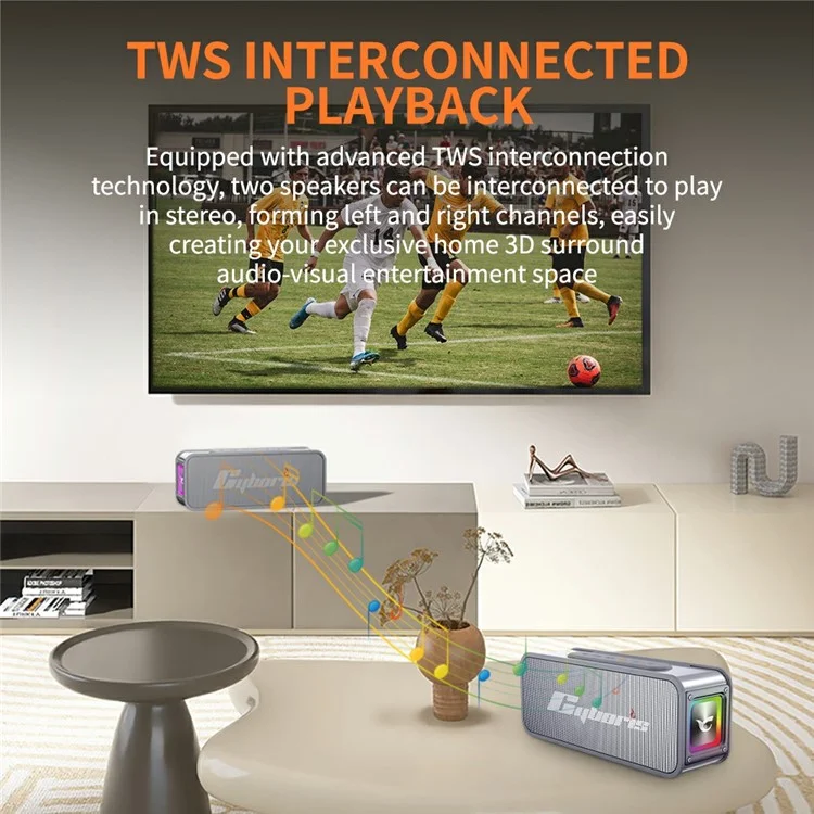 CYBORIS S15 Portable Bluetooth-compatible Speaker Stereo HiFi Subwoofer IPX6 Waterproof Up to 24H Playtime - Silver