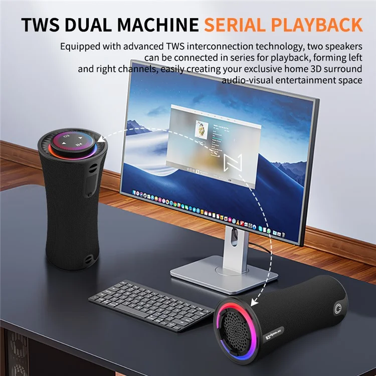 CYBORIS T16 Portable Wireless Bluetooth-compatible Speaker with RGB Lighting Stereo Surround Sound Music Player