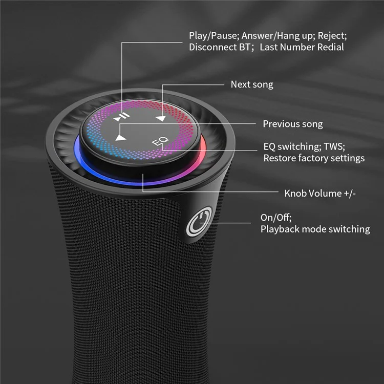 CYBORIS T16 Portable Wireless Bluetooth-compatible Speaker with RGB Lighting Stereo Surround Sound Music Player
