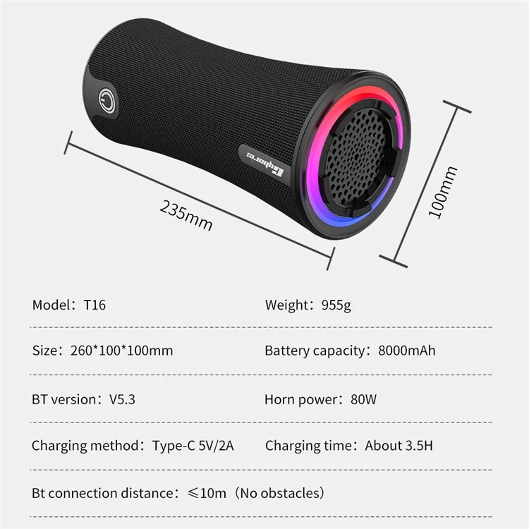 CYBORIS T16 Portable Wireless Bluetooth-compatible Speaker with RGB Lighting Stereo Surround Sound Music Player