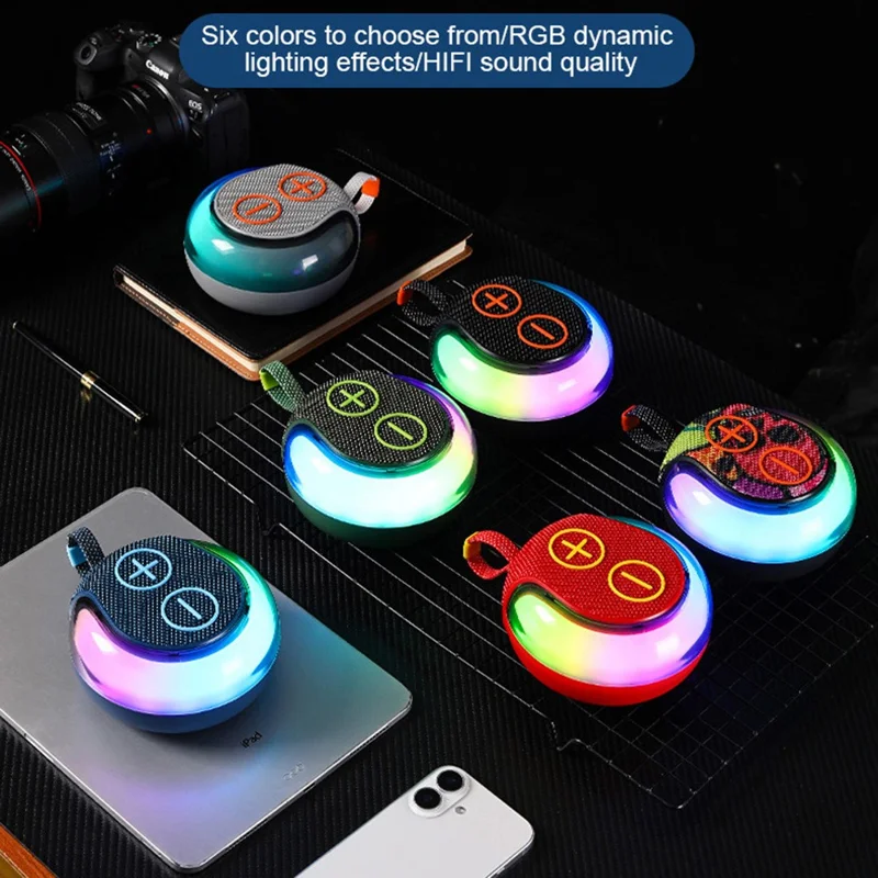 Portable RGB Light Round Bluetooth-compatible Speaker Outdoor Desktop Wireless TWS Subwoofer - Blue