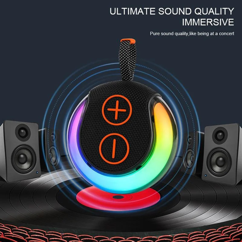 Portable RGB Light Round Bluetooth-compatible Speaker Outdoor Desktop Wireless TWS Subwoofer - Blue
