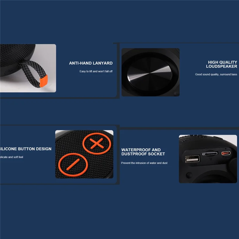 Portable RGB Light Round Bluetooth-compatible Speaker Outdoor Desktop Wireless TWS Subwoofer - Blue