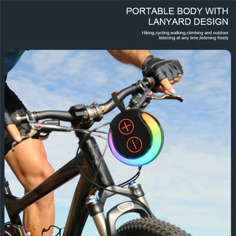 Portable RGB Light Round Bluetooth-compatible Speaker Outdoor Desktop Wireless TWS Subwoofer - Black