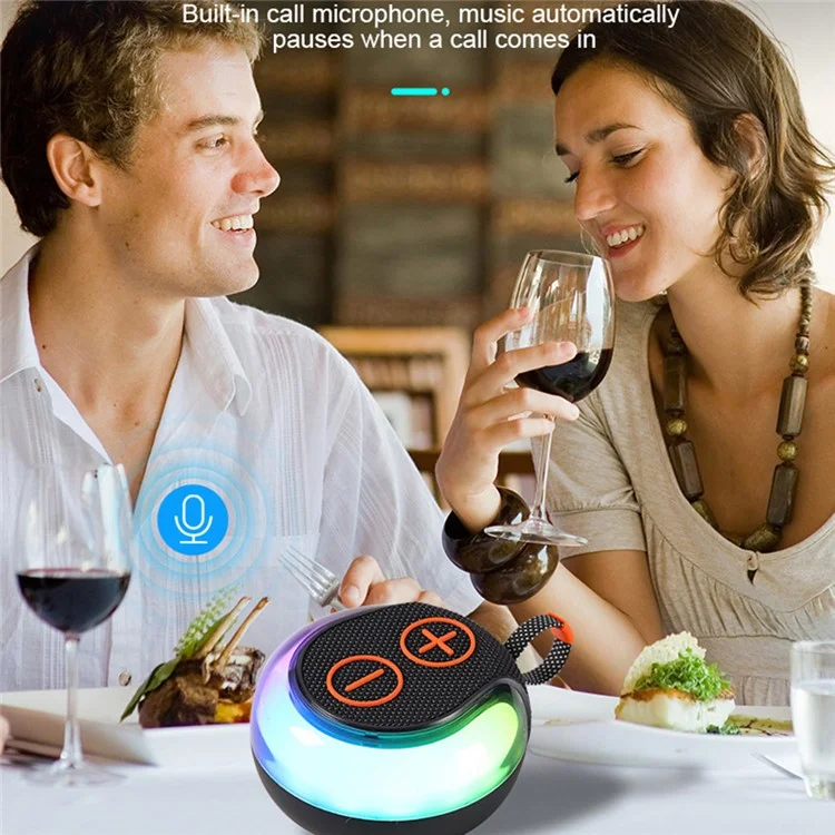 Portable RGB Light Round Bluetooth-compatible Speaker Outdoor Desktop Wireless TWS Subwoofer - Black