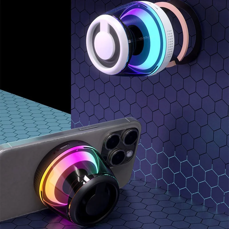 M2 Mini Bluetooth-compatible Speaker RGB Light Magnetic Wireless Audio Device Phone Holder Stand - White