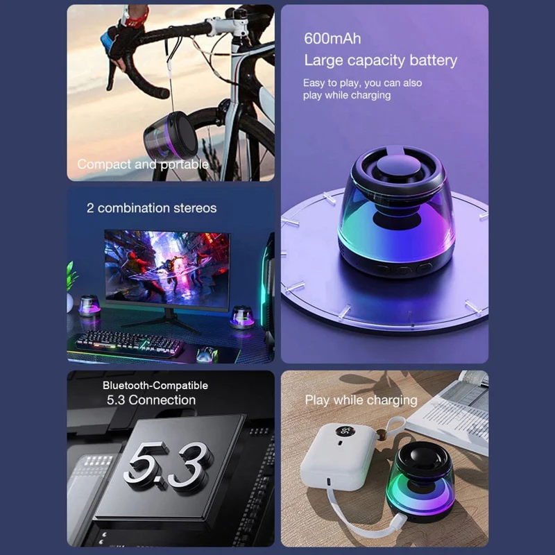 M2 Mini Bluetooth-compatible Speaker RGB Light Magnetic Wireless Audio Device Phone Holder Stand - White